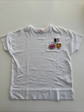 REPETTO Girls White T-Shirt/Dress with logo patches, girls size 6